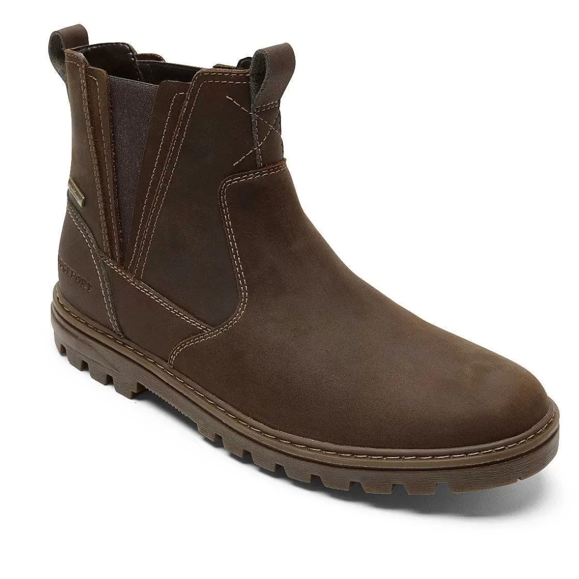 Cheap Rockport Bota Chelsea masculina para clima ou não à prova d'água Novo Couro Castanho/Camurça