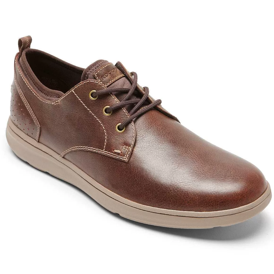 New Rockport Oxford masculino Zaden com bico liso Couro Marrom Sudão