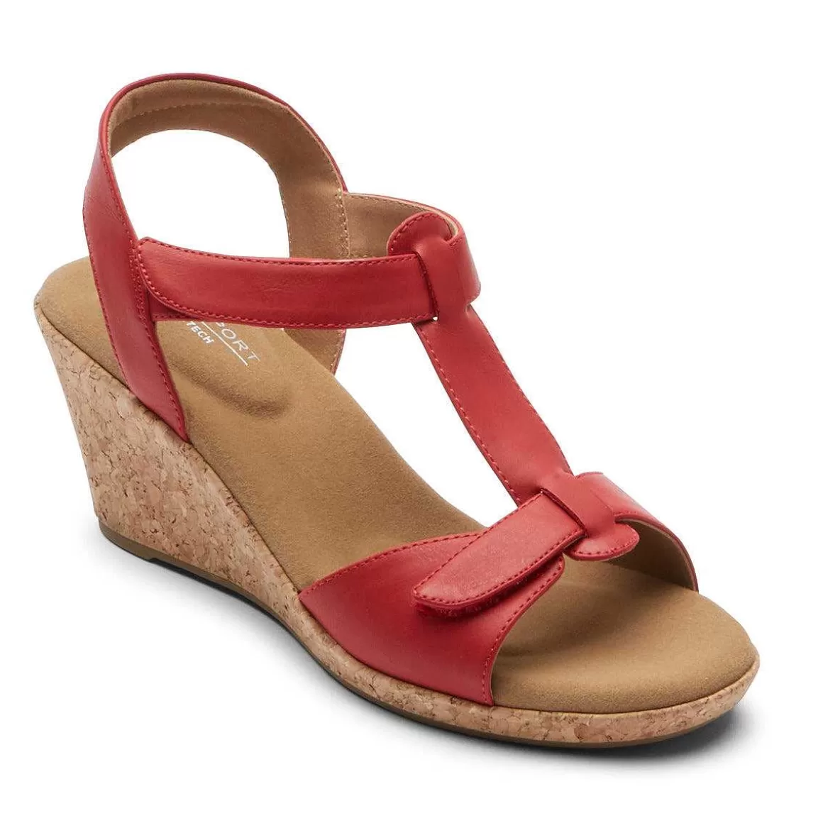 Hot Rockport Sandália Feminina Blanca T-Strap Vermelho Caiena