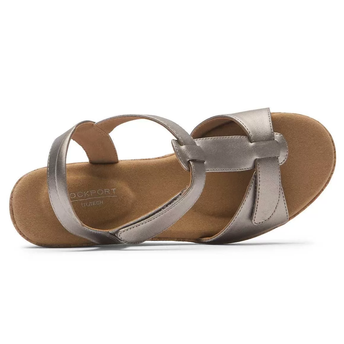 Outlet Rockport Sandália Feminina Blanca T-Strap Cinza Metálico