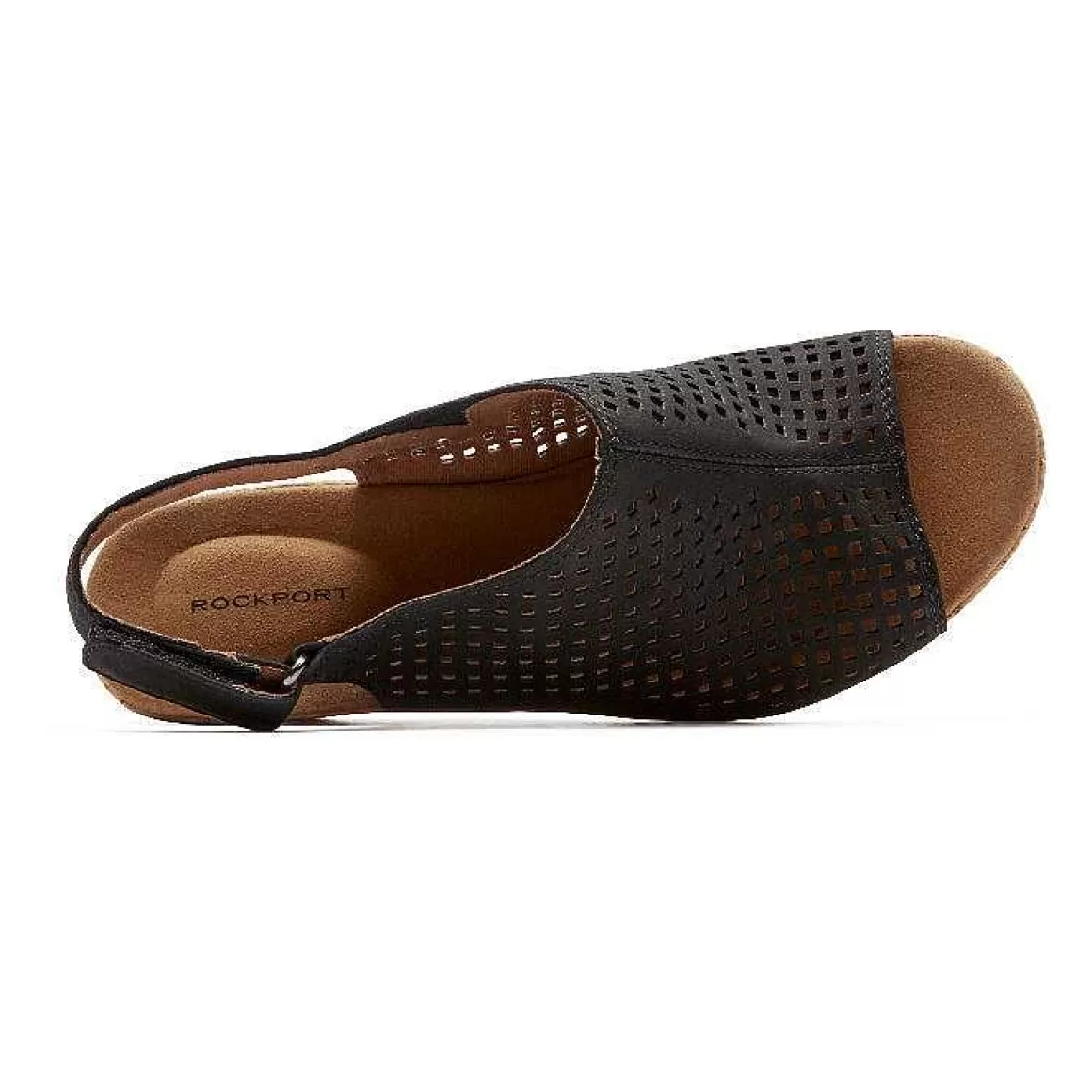 Fashion Rockport Sandália Feminina Briah Perfurada Slingback Nobuk preto