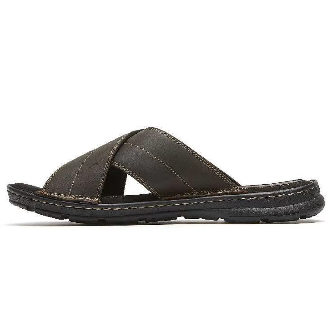 Sale Rockport Slide Masculino Darwyn Cross Band Couro Marrom Ii